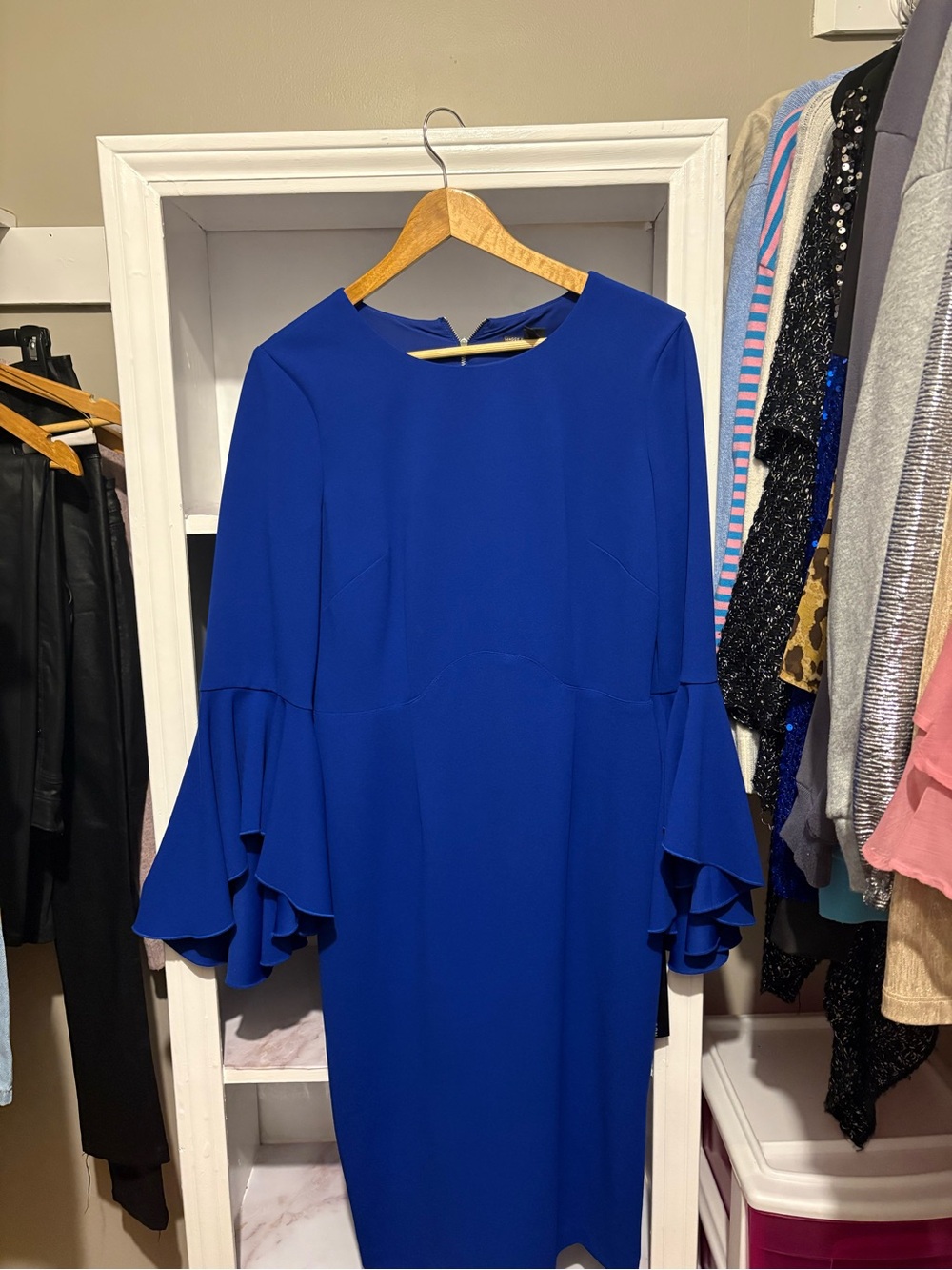 Maggy London Royal Blue Bell Sleeve Midi Dress